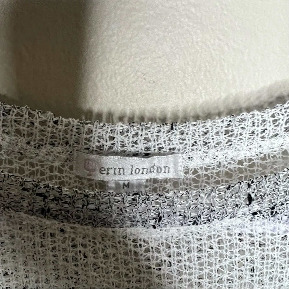 Erin London Striped 3/4 Sleeves Open Knit Sweater‎ M White Size M - Image 4