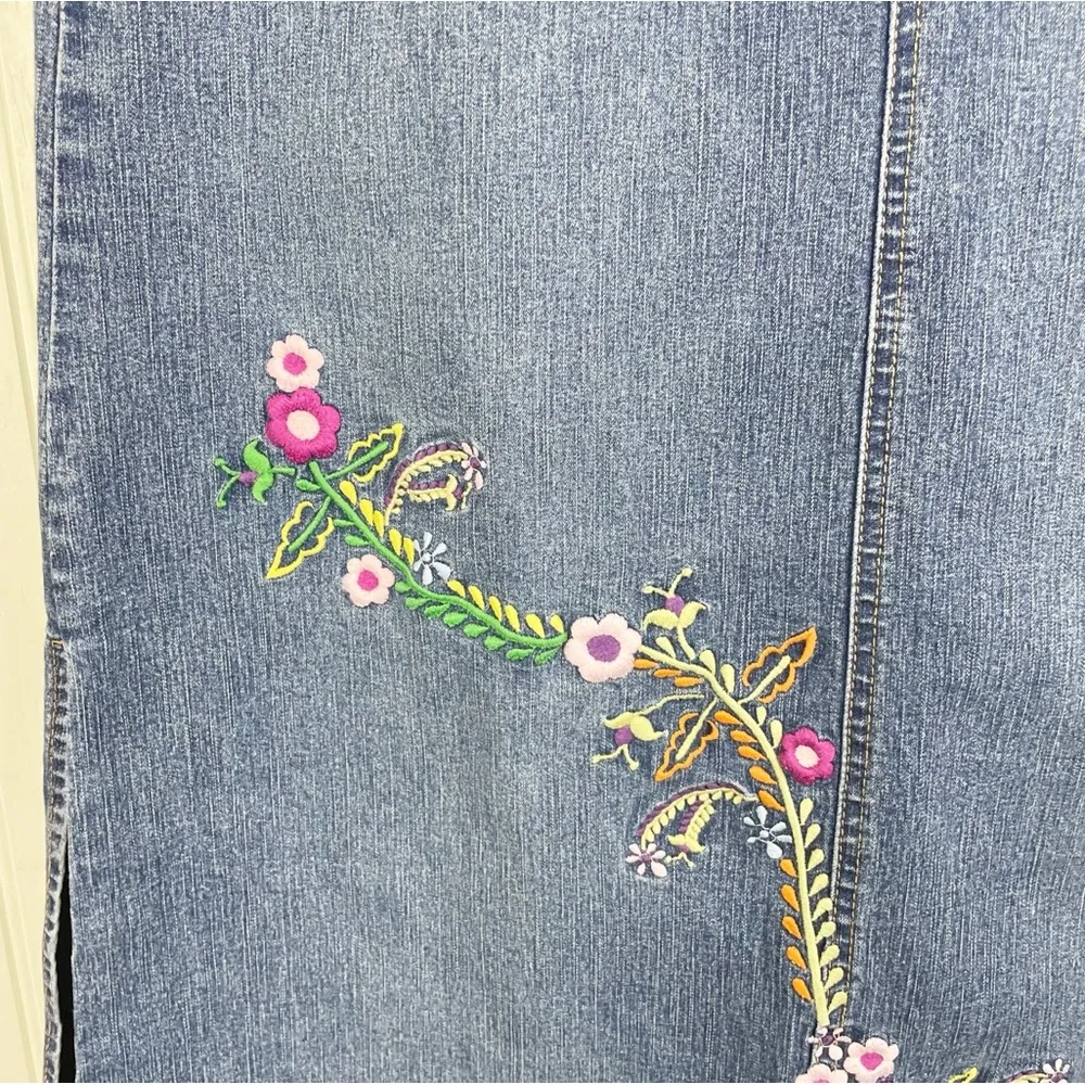 Vintage 90s Y2K Angels Double Slit Denim Maxi Jean Skirt Floral Embroidered 11 Blue Size undefined - Image 4