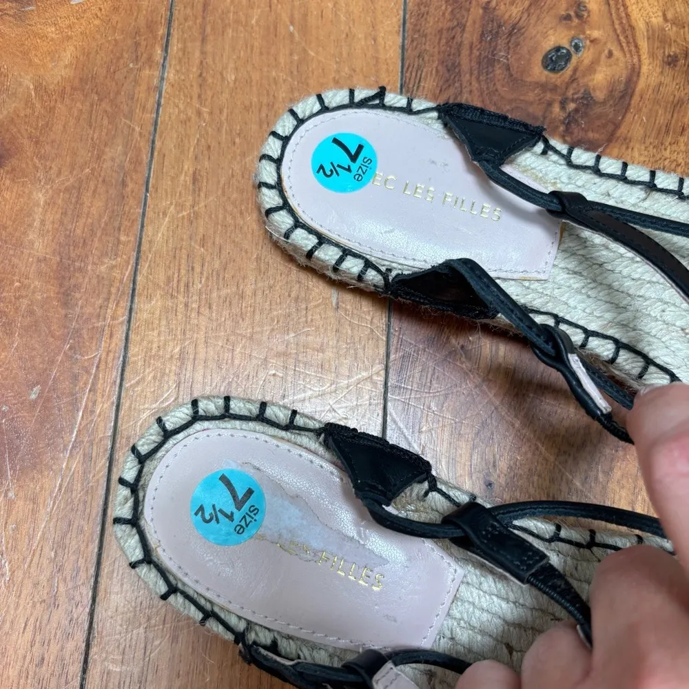 Avec Les Filles Genevie Black Espadrille Open Toe Flat Sandals 7.5 - Image 4