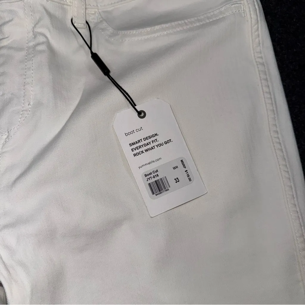 NWT Yummie by Heather Thomson High Rise White Bootcut Jeans 33 x 34 Long Inseam - Image 7