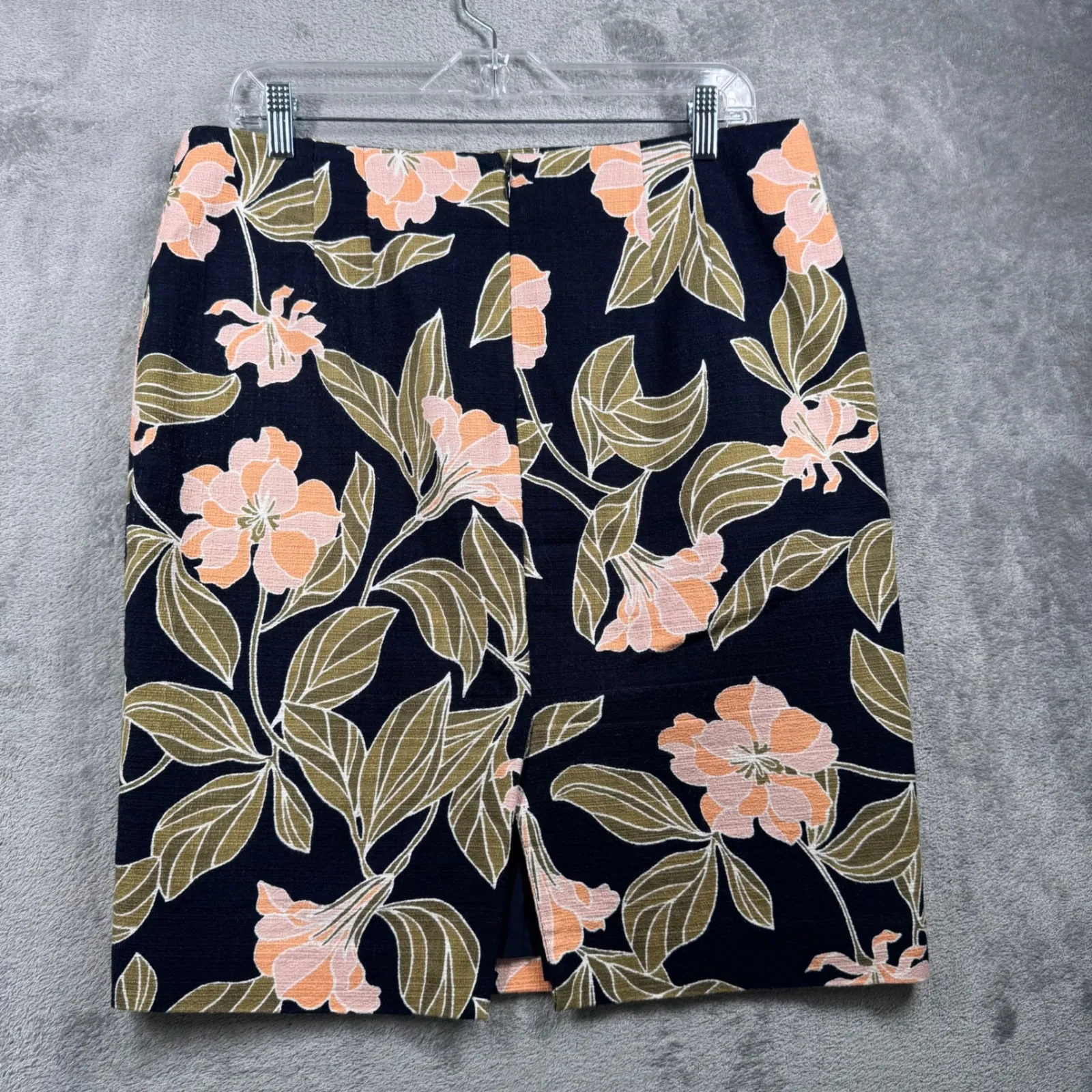 Ann Taylor‎ Factory 10 Floral Pencil Skirt Cotton Linen Blend Navy Spring Work - Image 3