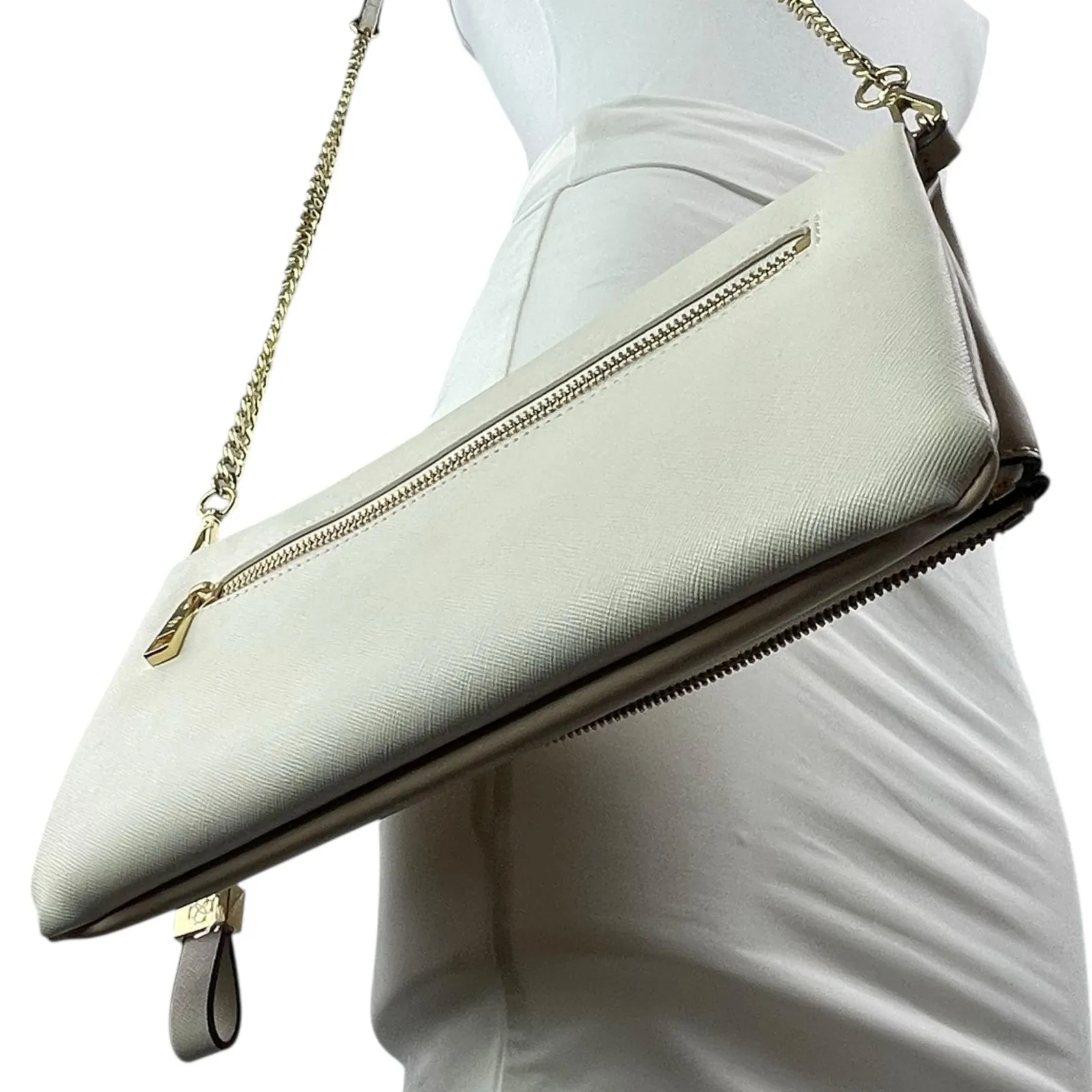 Ann Taylor Women's White Beige Chain Crossbody Wallet Clutch Purse Mini Bag OS - Image 6
