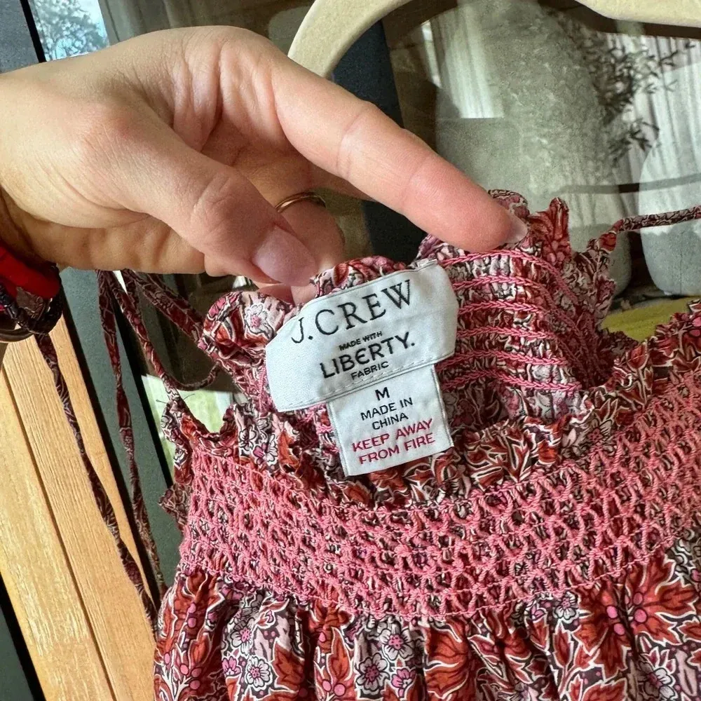 J. CREW x Liberty London Blouse top tank bows tie straps smocked floral print - Image 3