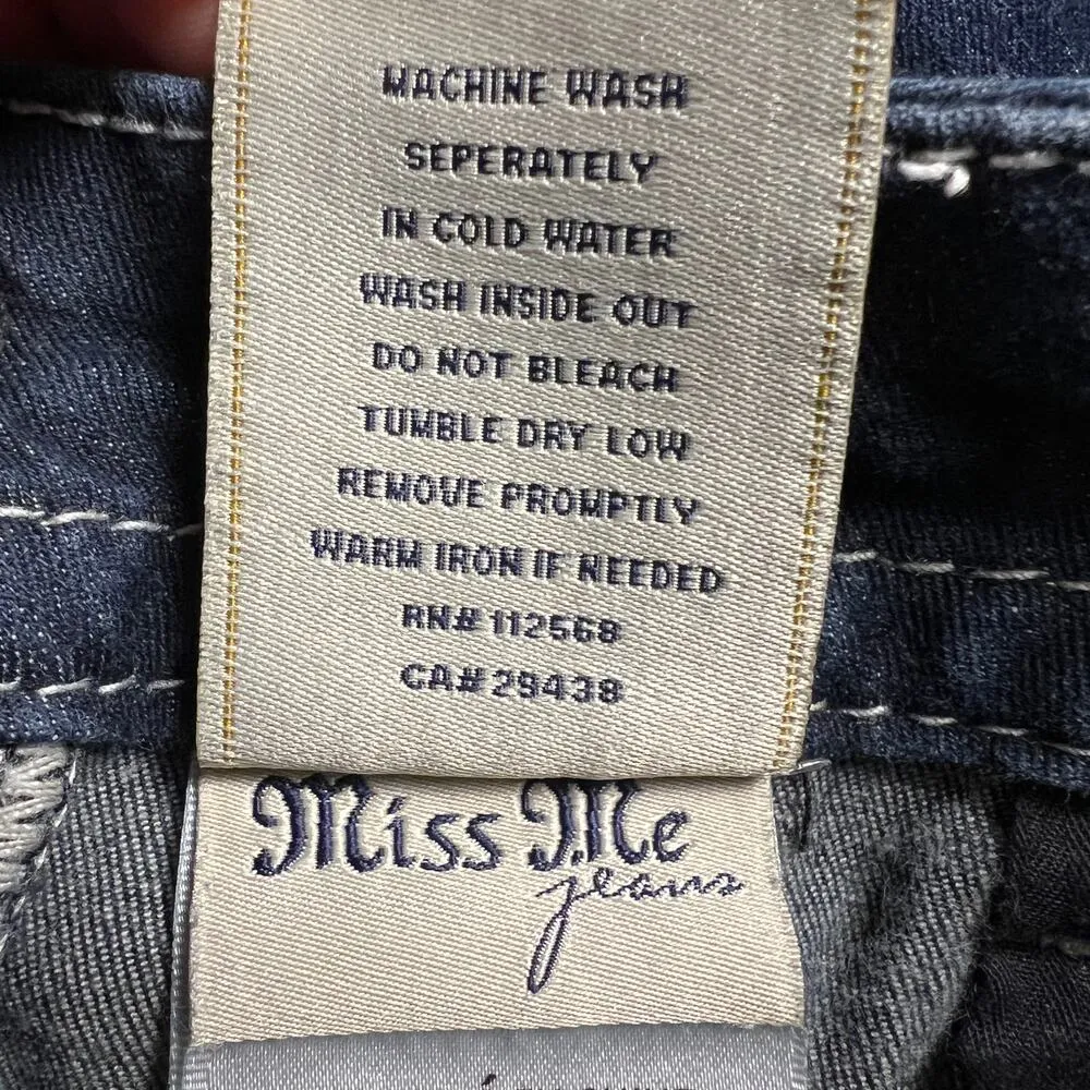 Miss Me Skinny Jeans Dark Wash Embellished Flap Pockets Thick Stitching Size 30 - Image 10