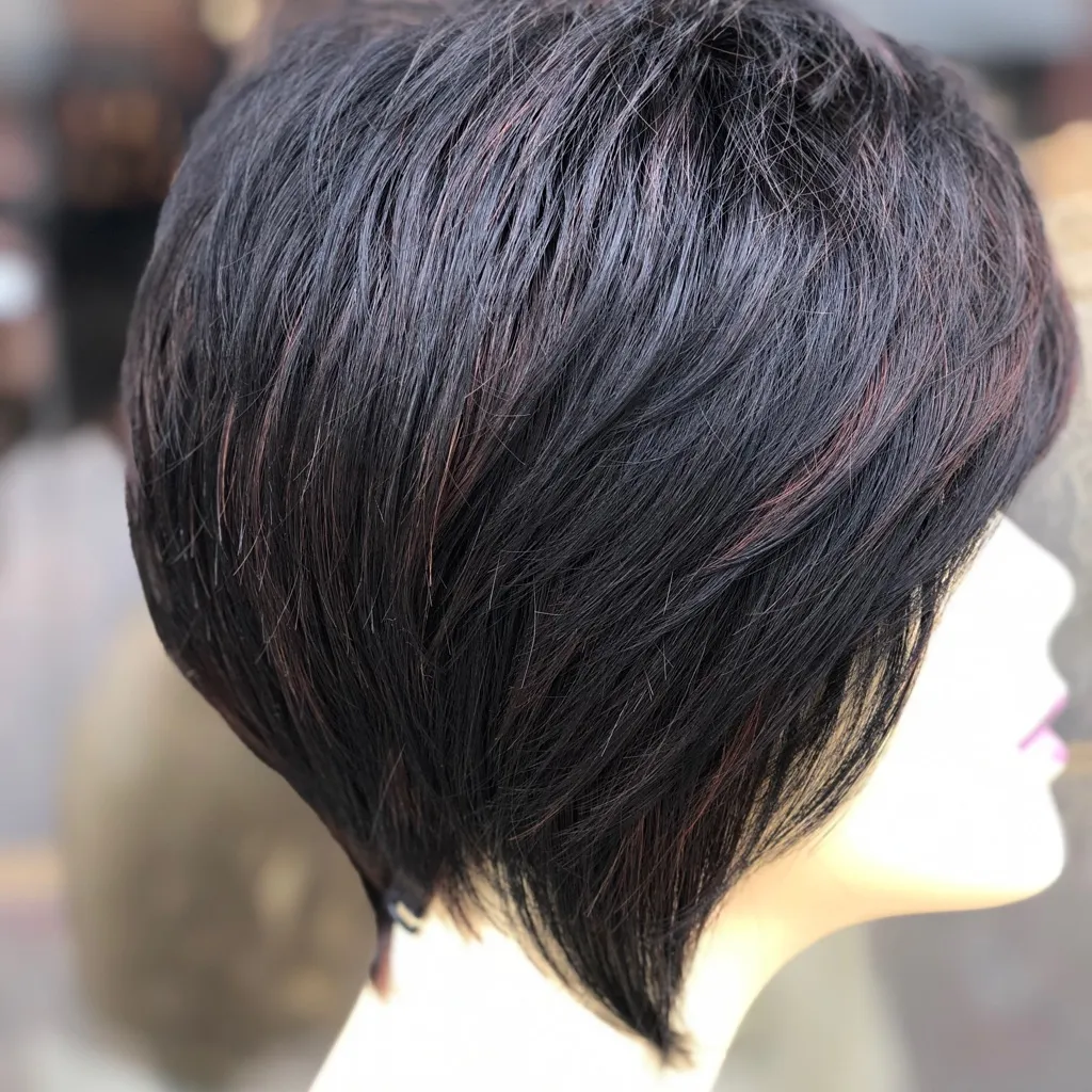 Short tapered cut black highlights wig 2019 - Image 4
