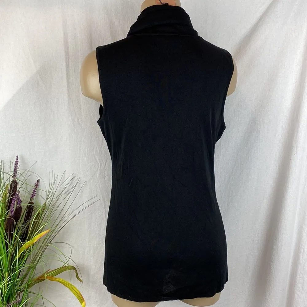 Misook black Sleeveless Foldover Drape Neck Woven Blouse Top S - Image 3