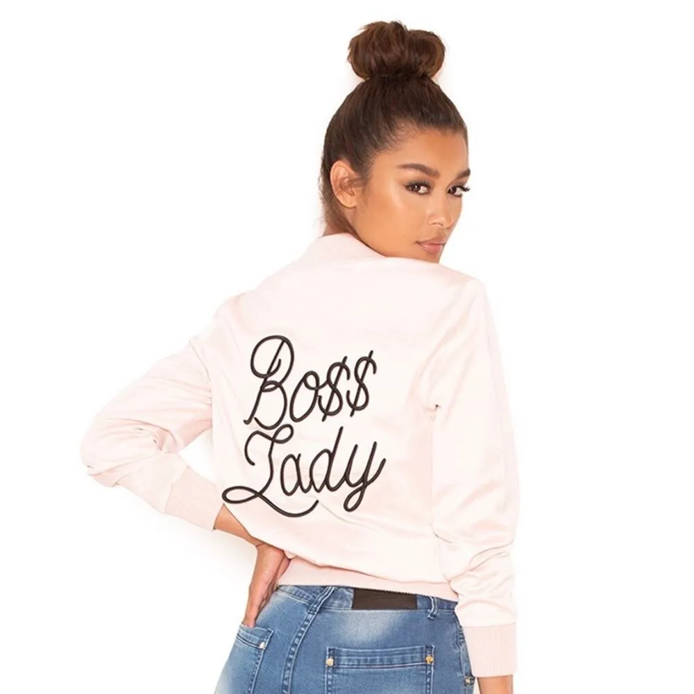 Mistress Rocks Boss Lady Pink Satin Bomber Jacket Size Small - Image 13