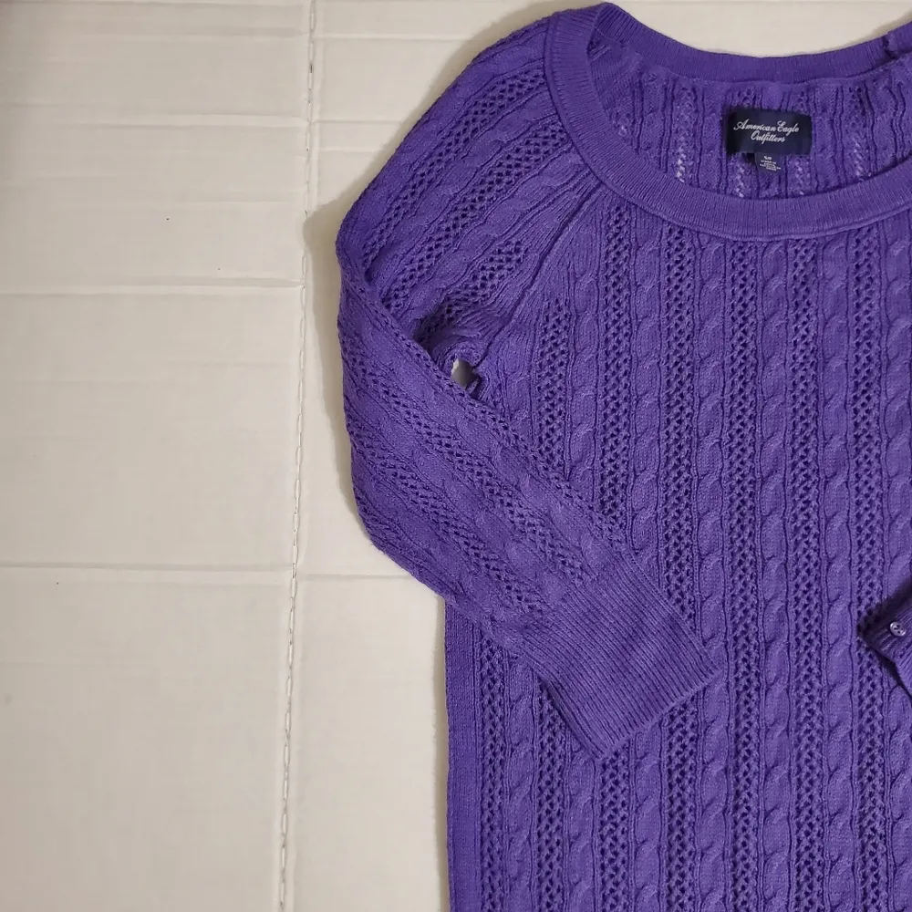 🔥SALE🔥 American Eagle Womens Purple Cable Knit Sweater S - Image 6