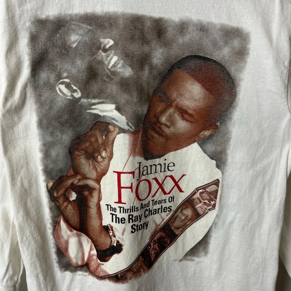 Ray Charles Story Jamie Foxx White Extra Small XS Graphic Tee Vintage Y2K Movie - Image 7