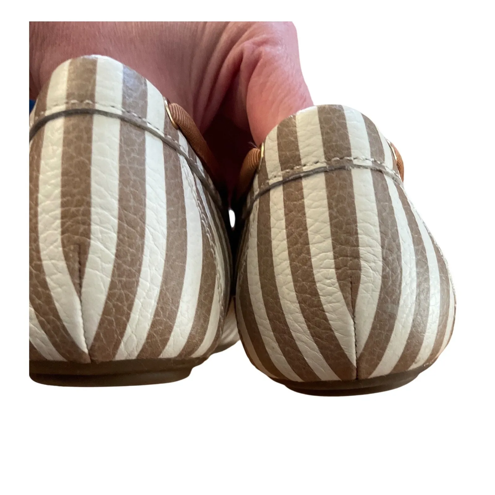 NWOT Talbots leather Becca Ribbon Driving Moccasins brown/white striped size 10 - Image 2