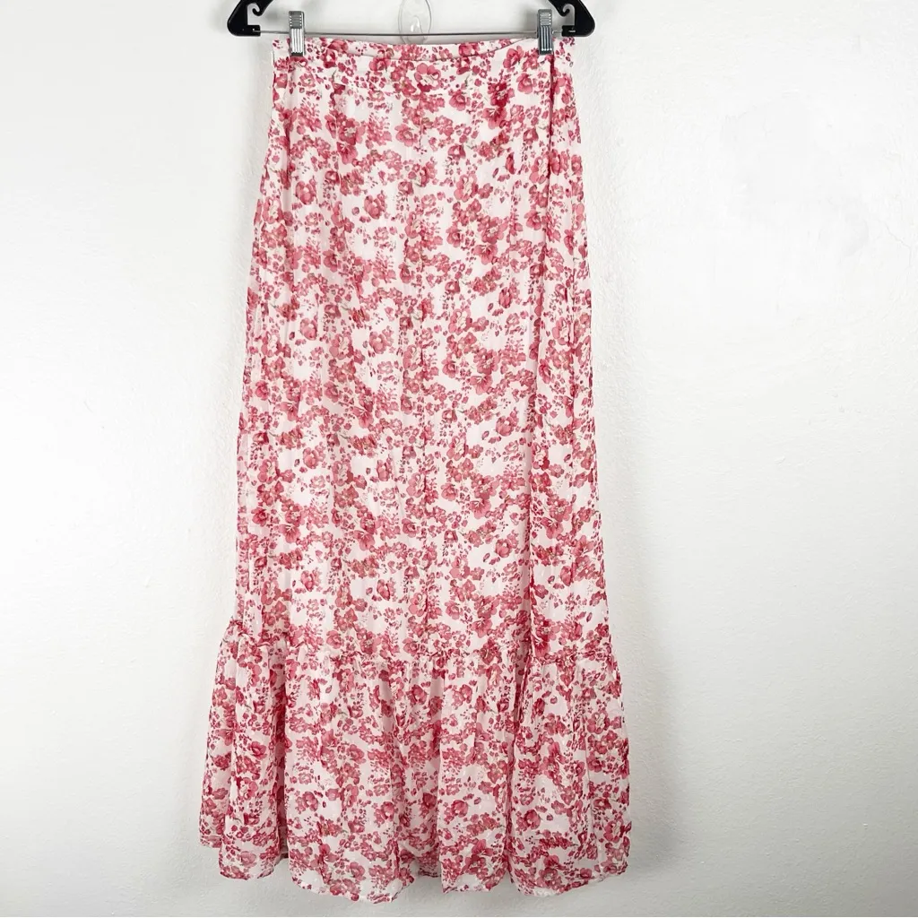 LULUS Sweetly Blooming Ivory Floral Lined Tiered Maxi Skirt, Size Medium - Image 2