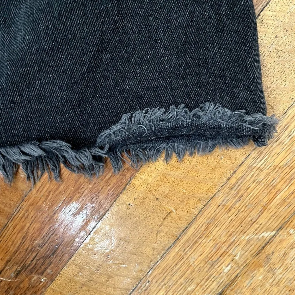 Madewell Rigid Denim A-line black frayed hem miniskirt pockets casual summer - Image 8