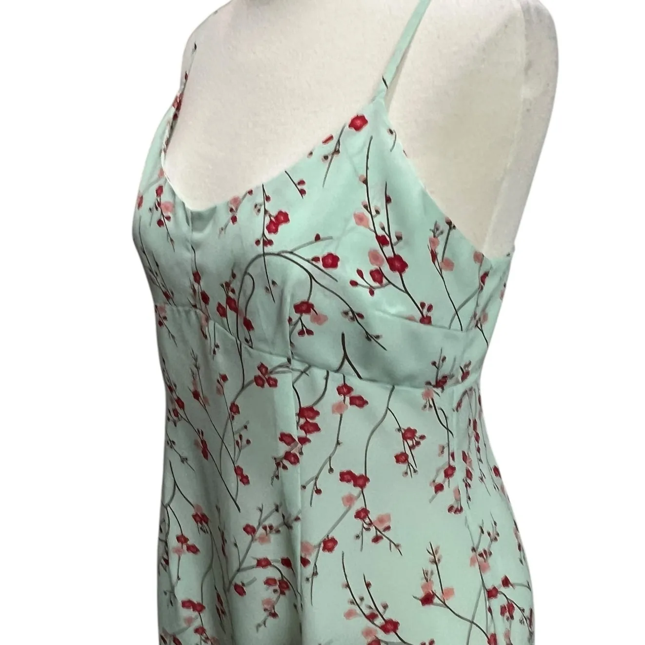 Express Y2K Slip Dress 7/8 Mint Green Red Cherry Blossom Floral Fairy Cottage - Image 3