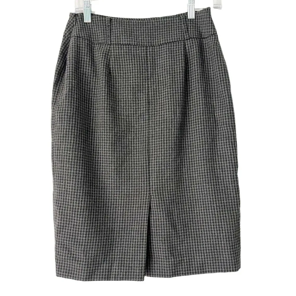 Anne Klein Grey Houndstooth Wool Blend Stretch Pencil Skirt Womens Size 6P - Image 2