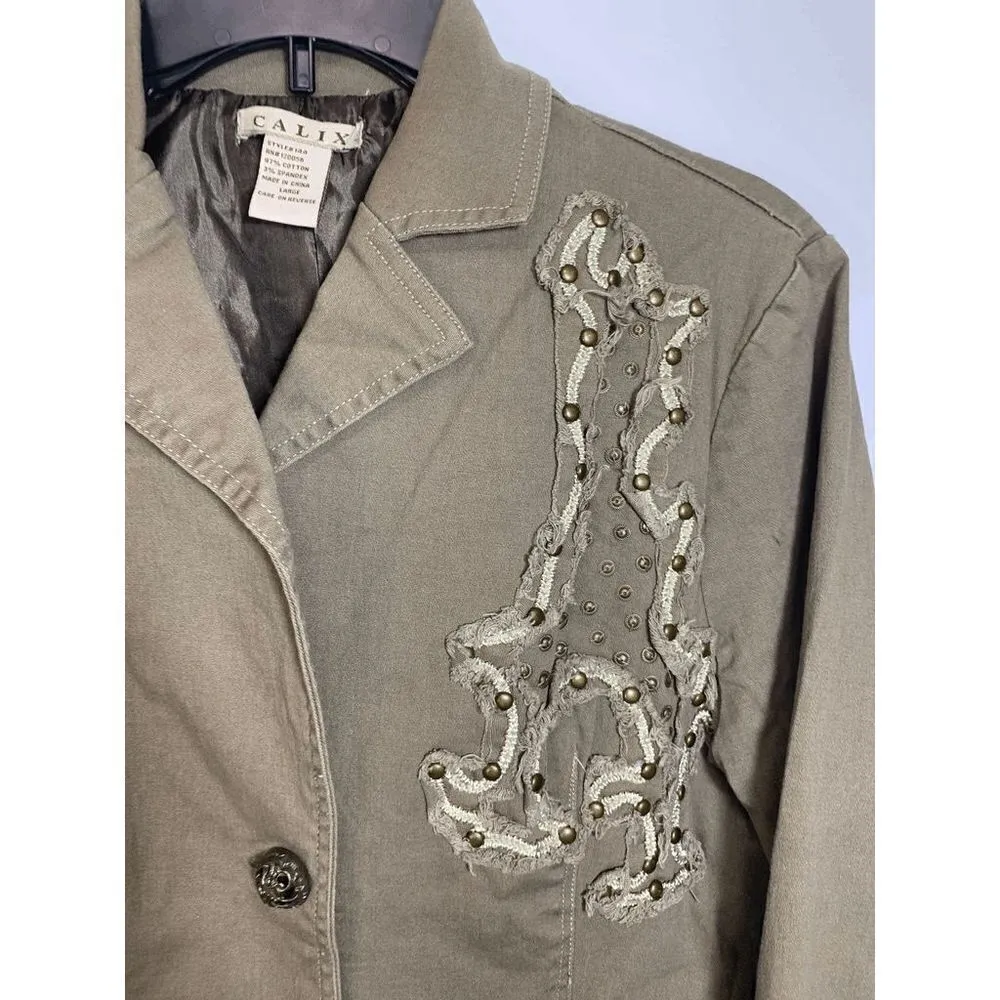 Calix Khaki Embellished Blazer Jacket Tan Size L - Image 7