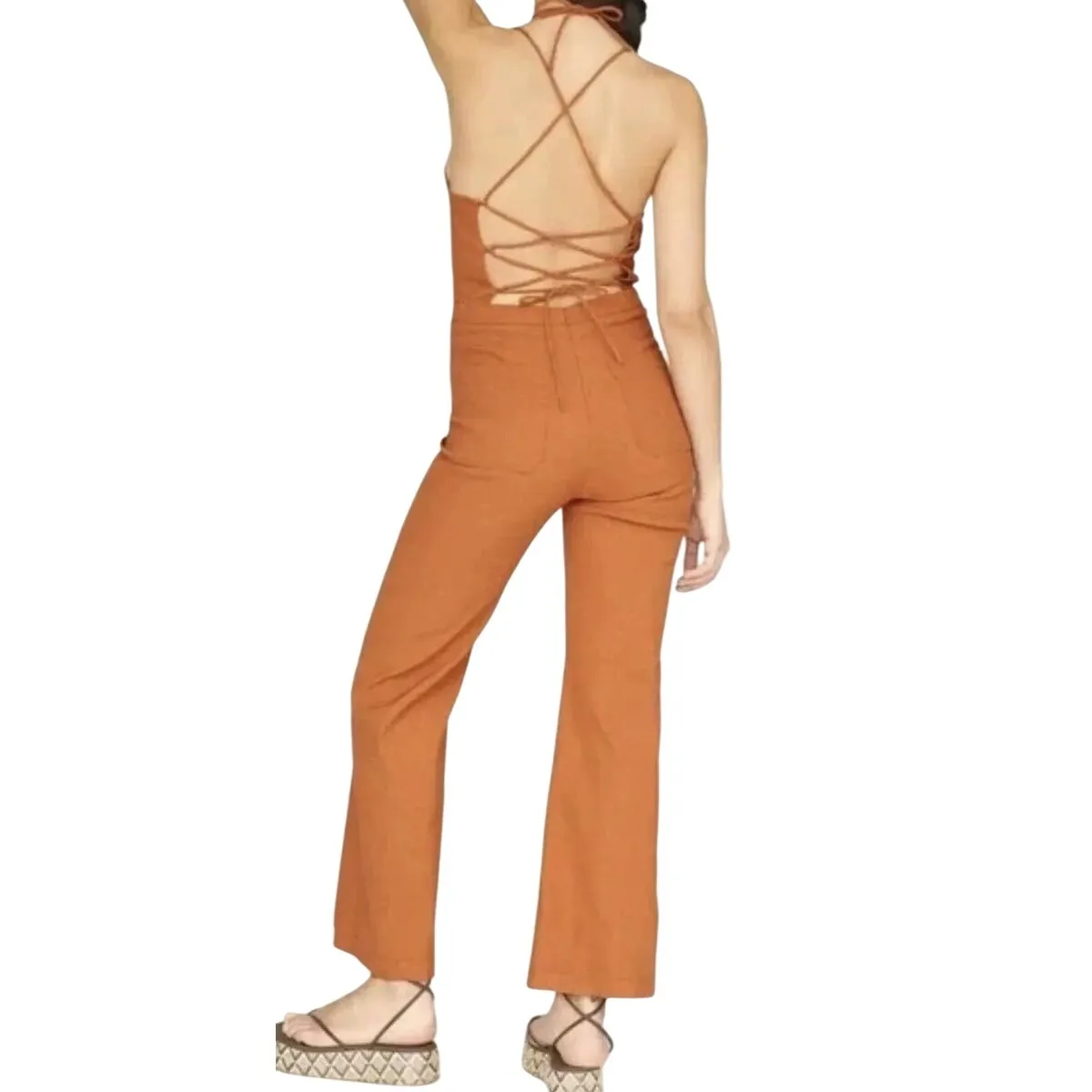 NWT Anthro‎ Maeve Colette Orange Jumpsuit Crisscross Back Sleeveless Wide Leg - Image 3