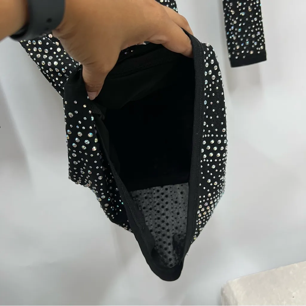 Windsor XS Black Silver Studded Long Sleeve Dress rhinestone bodycon mini - Image 10
