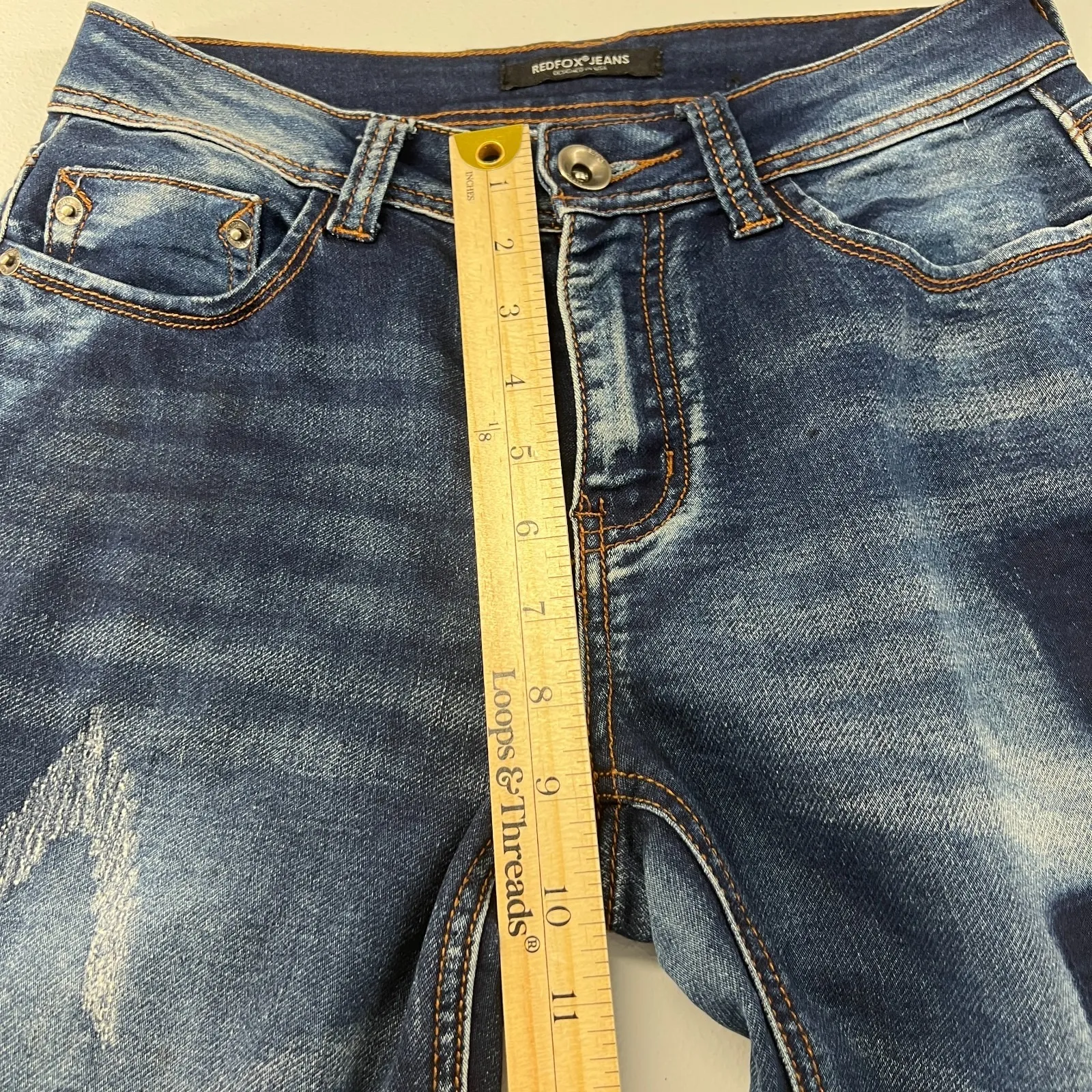 Redfox Jeans Womens 5 Blue Denim Cotton Stretch Mid Rise Medium Wash Distressed Size undefined - Image 9