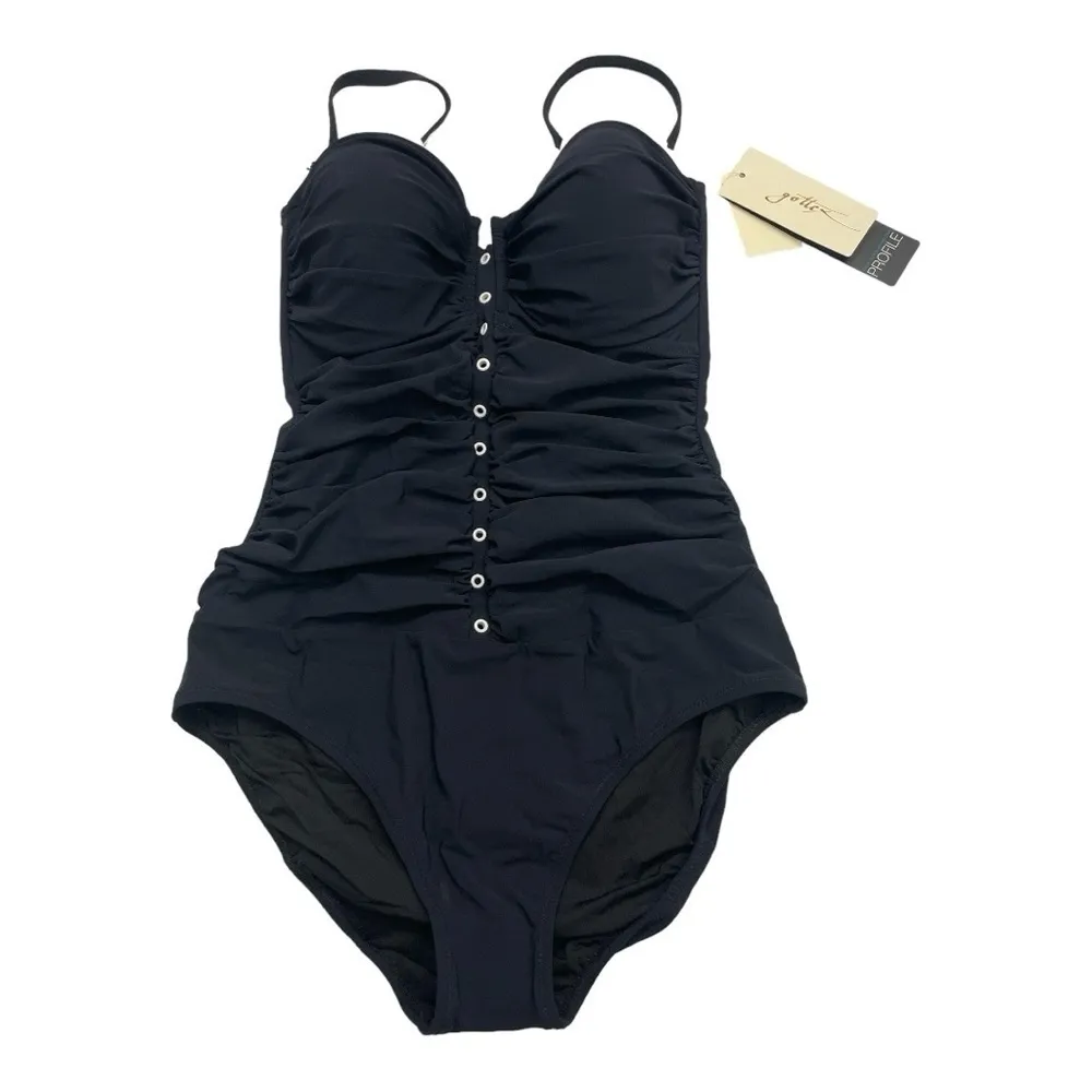 PROFILE BY GOTTEX FRENCH PLEATS SHIRRED FRONT BANDEAU STRAPLESS  SWIMSUIT - Image 5