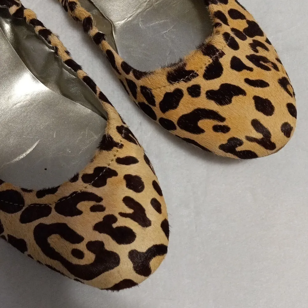 Audrey Brooke "Lydia" Leopard Print Calf Hair Ballet Flats - Image 3