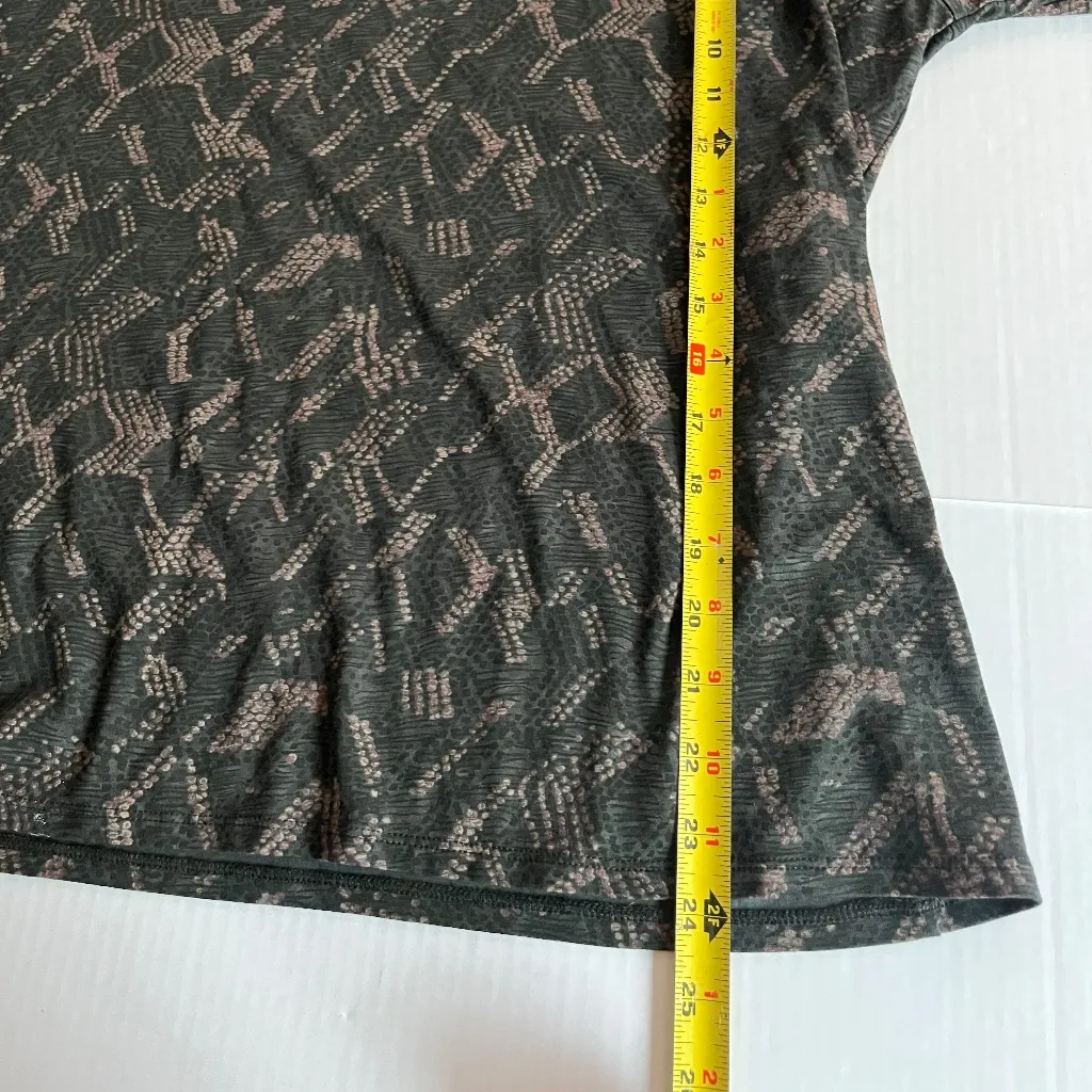 J. Jill Sz L Dark Green Stretch Top Blouse Sleeve Geometric Print Shirt Pullover Size L - Image 7