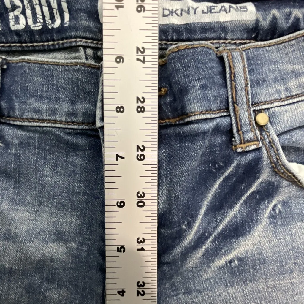 DKNY Jeans Womens 8 Ave B Slim Boot Mid Rise Distressed Blue Denim Stretch 32x32 - Image 8