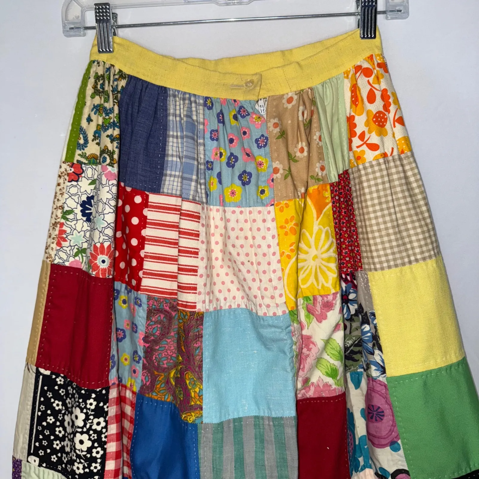 Vintage 1970s Handmade Patchwork Maxi Skirt XS Prairie Milkmaid Cottagecore - Image 5