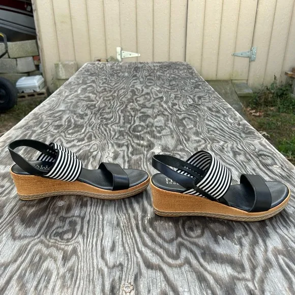 𝅺ITALIAN Shoemakers Shoes Wedge black white  spring summer Strappy‎ stripe - Image 5