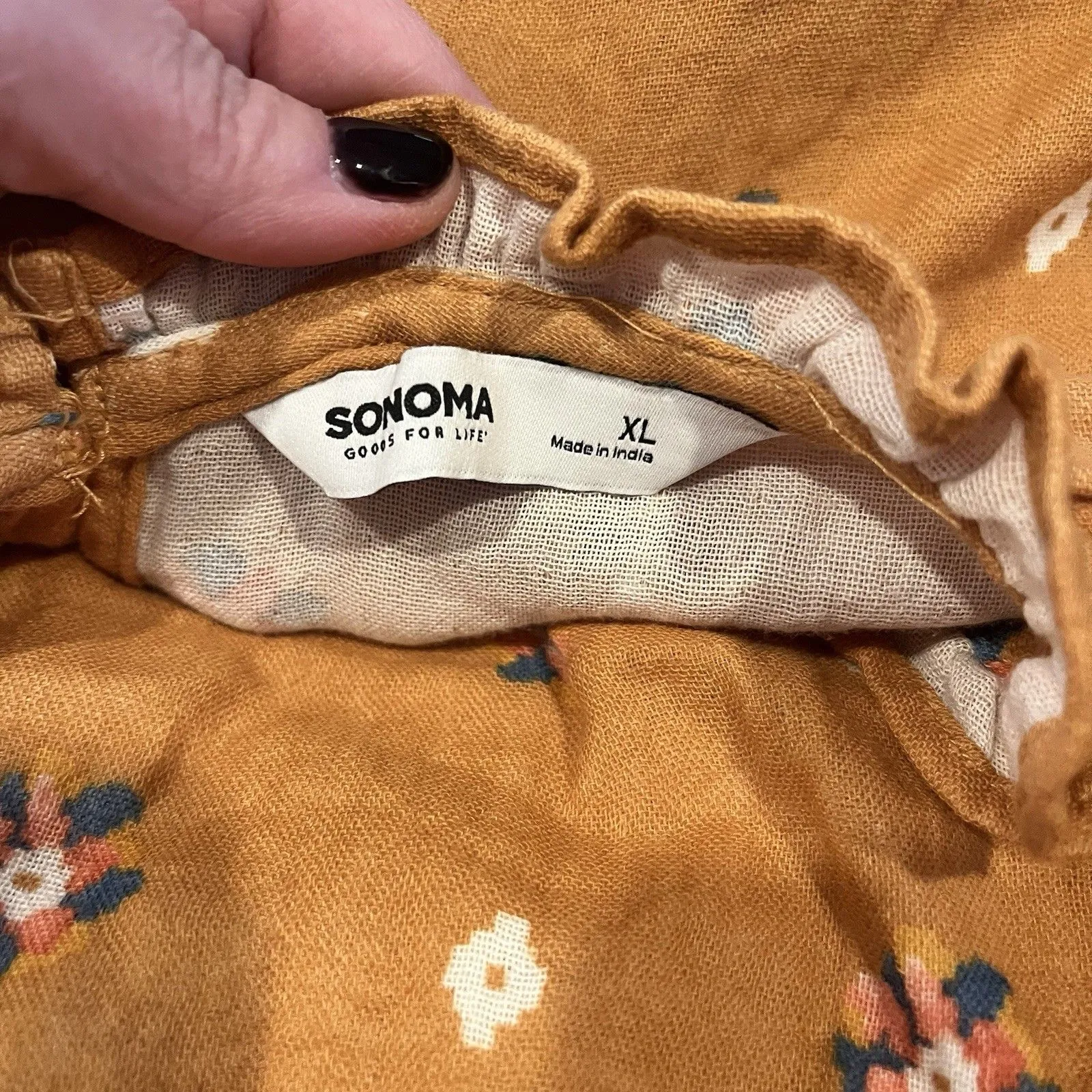 Sonoma Peasant Top Women XL Mustard Floral Peasant Boho Cottagecore Girly Cotton - Image 7