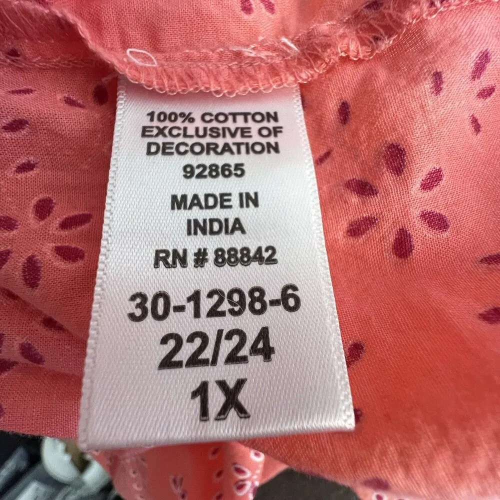 Woman Within Plus orange peach Floral 3/4 Bodice Blouse Tunic Shirt Top 1X. - Image 8