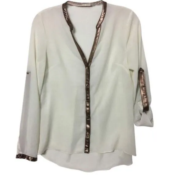 Mustard Seed semi sheer copper trim blouse size S - Image 2