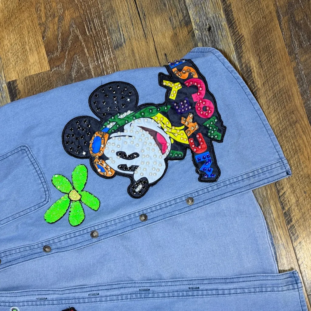 Embroidered Denim Vest with Mickey Minnie Mouse Disney Patches bling bedazzled Blue Size XL - Image 3