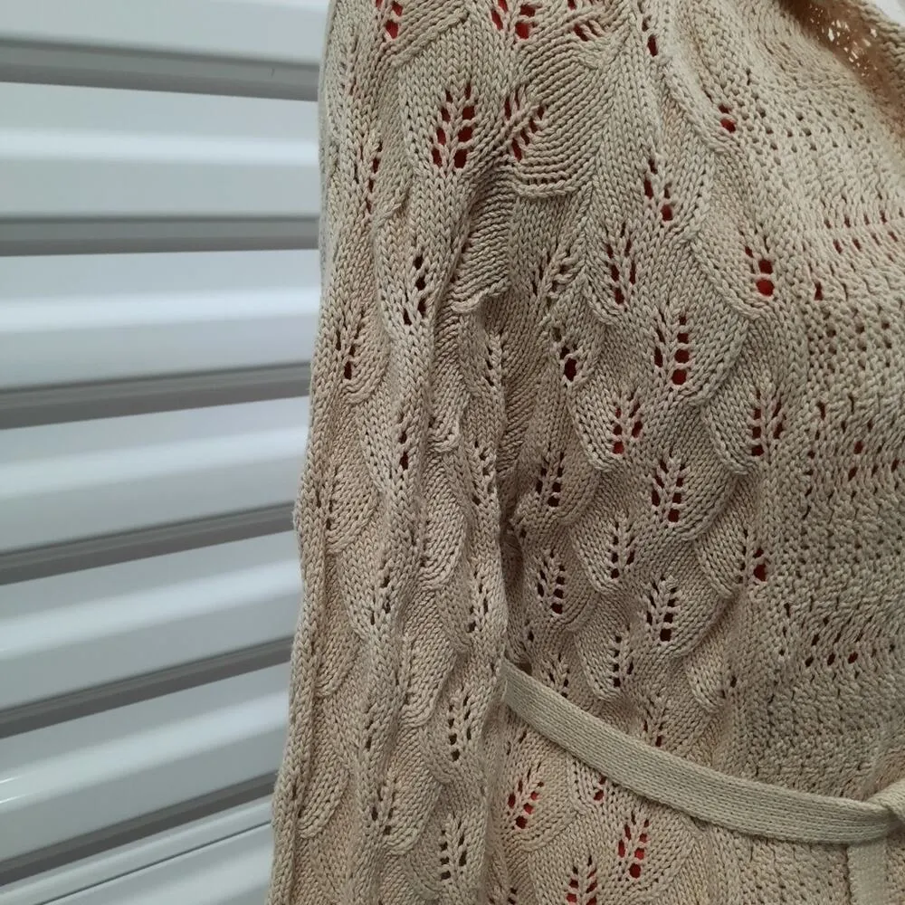 Willi Smith Womens Cardigan Sweater Size Small Tan Knitted Belted Open Front - Image 5