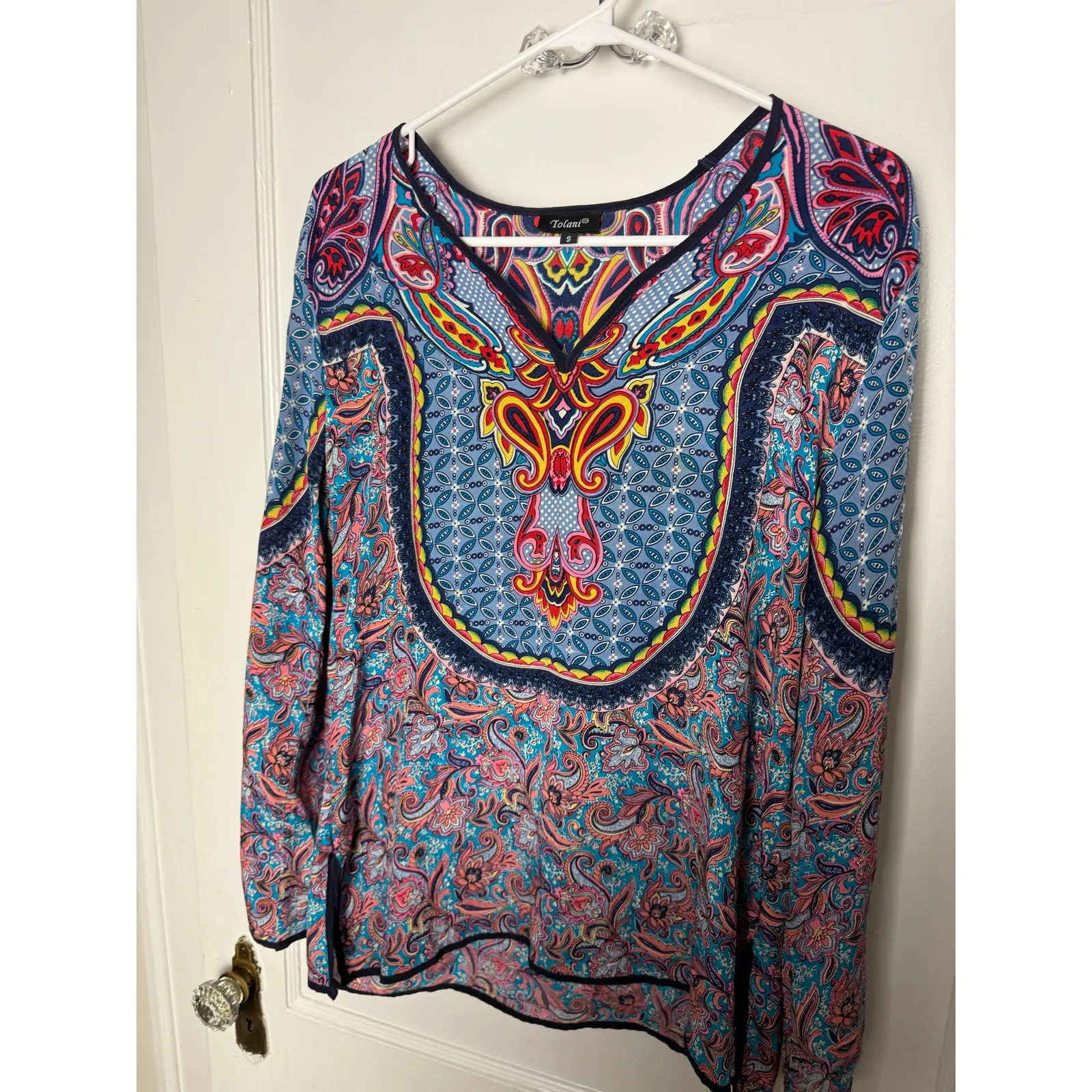 Tolani Women's Silk Boho Chic Floral Paisley Long Sleeve Blouse Top Women's SM - Image 6