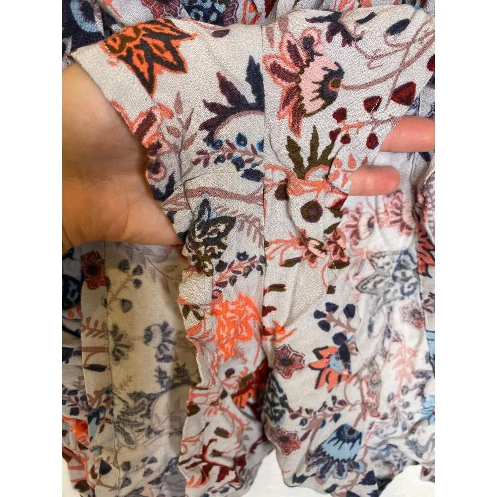 Free People Boho Off the Shoulder Floral Shorts Romper EUC Sz Lg Stretchy Crepe - Image 3