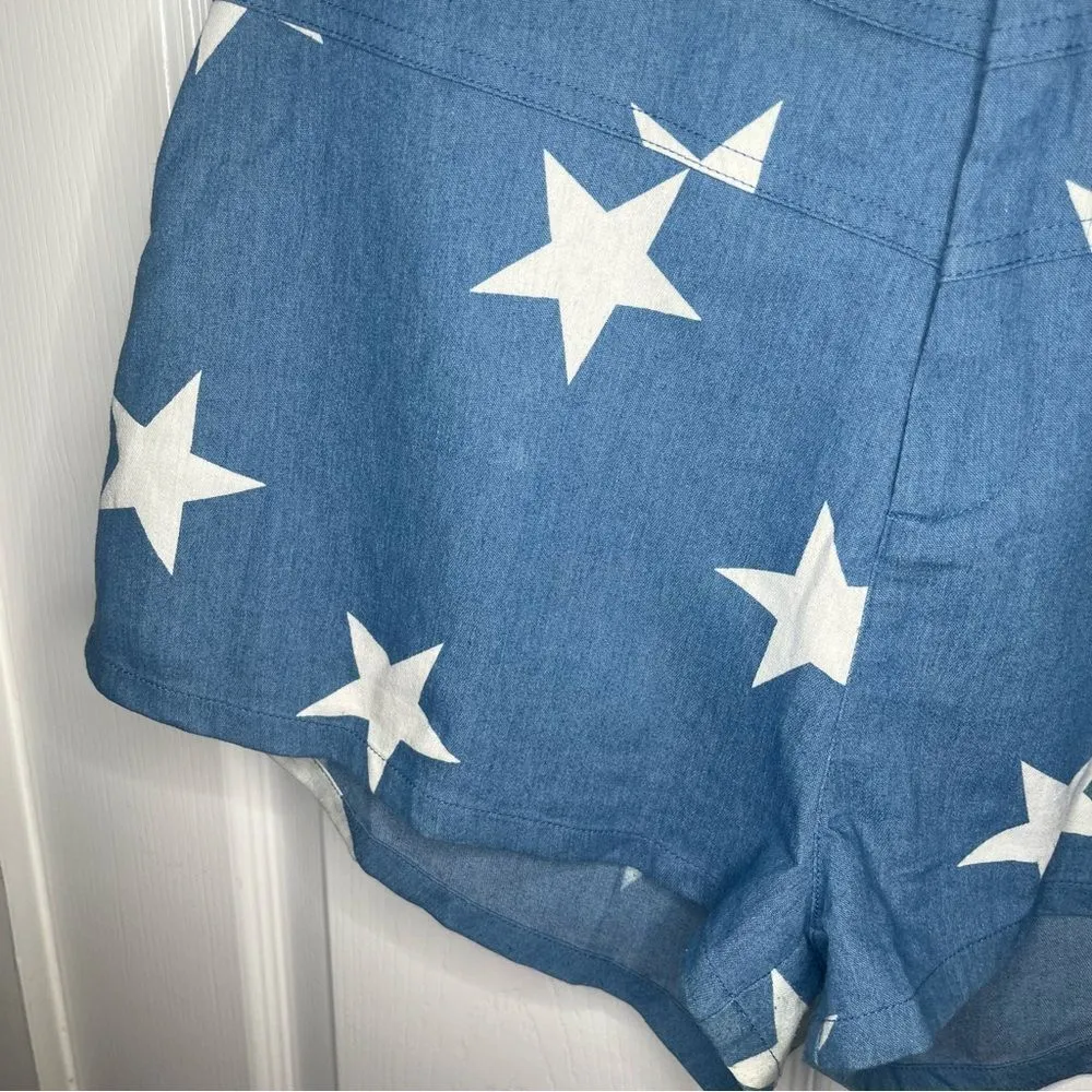 Modcloth All Stars No Stripes HighRise Denim Shorts Blue Star Print Size 8 - Image 6