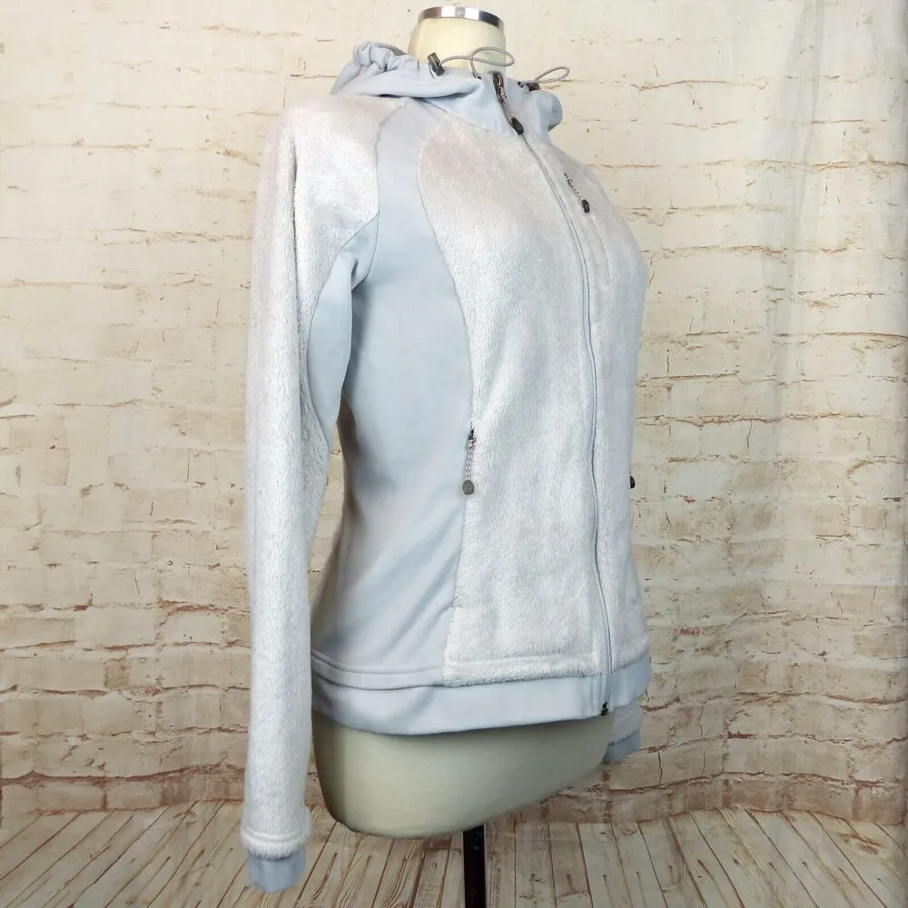 Eddie Bauer 365 Plush Jacket Womens White Blue M Fleece Wind Cutter Zip Hooded - Image 3