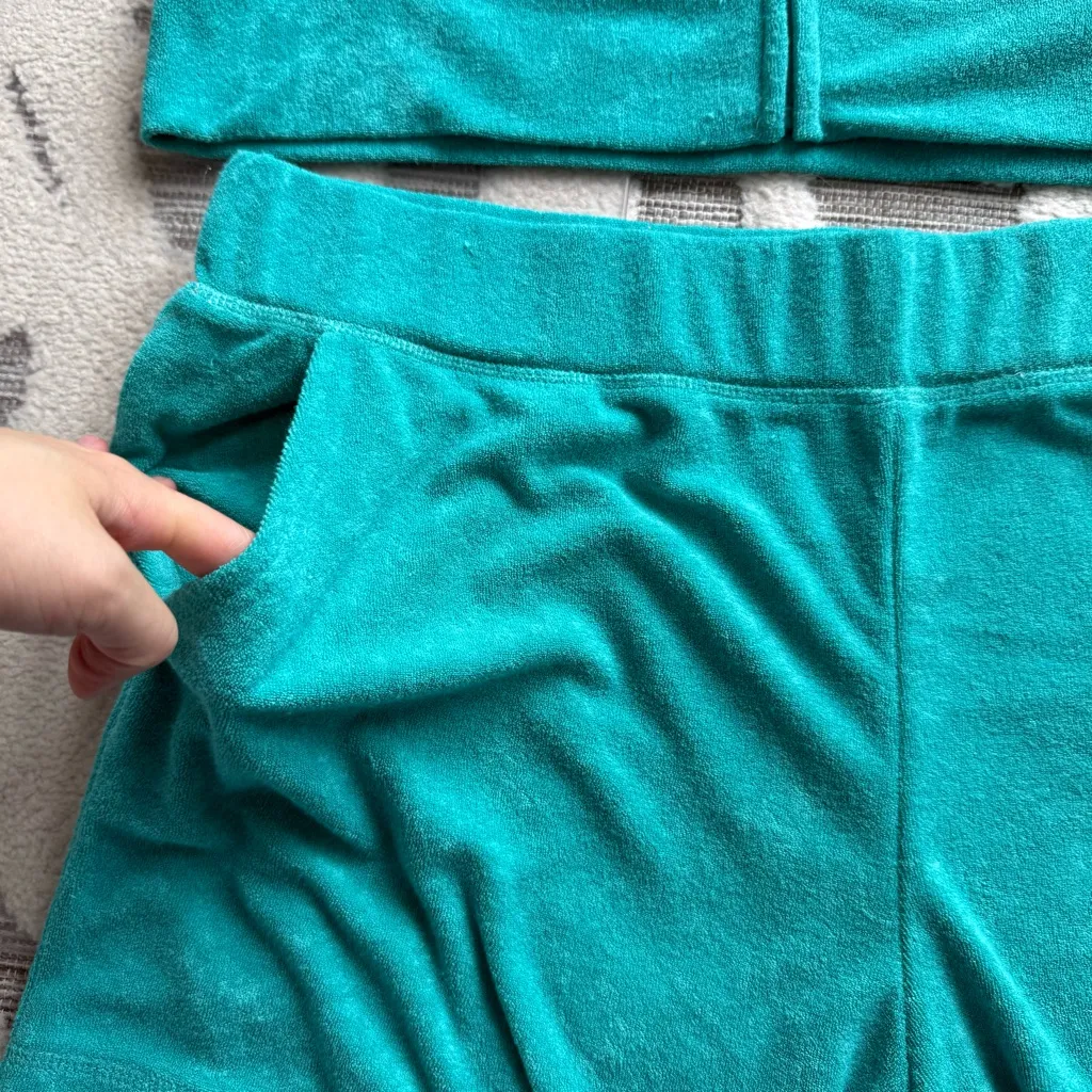 Juicy Couture Logo Terry Hoodie And Shorts 2pc Set in Coastal Teal Side XLarge - Image 2