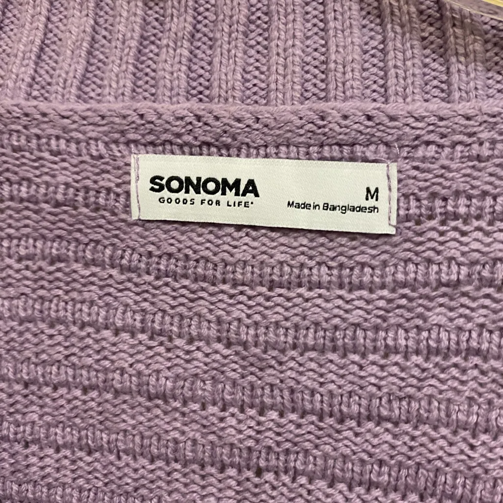 Sonoma Womens Lavender Purple Button Front Cardigan Sweater M Stripe Knit V Neck - Image 2