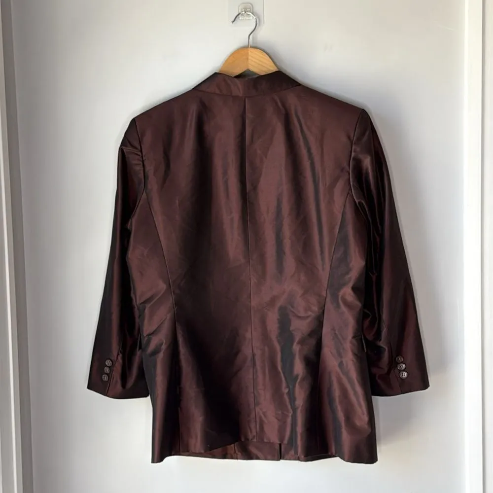 Vintage Alfani Silk Jacket Blazer Suit Brown Metallic - Image 2
