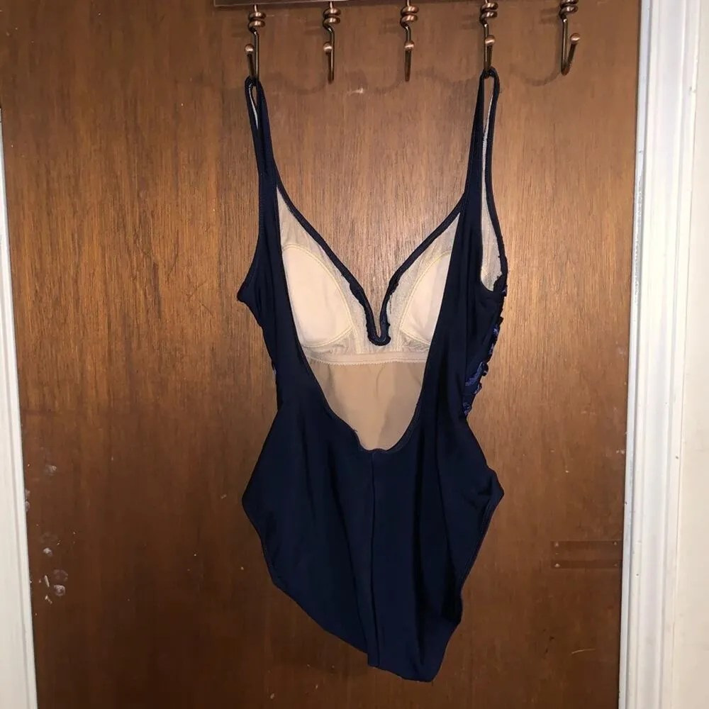 90s dark blue plunge swimsuit - Image 6