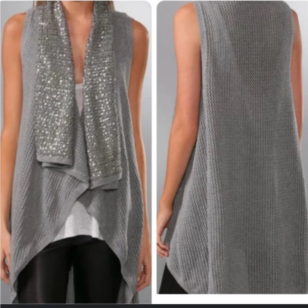 Alice + Olivia  Gray Sequin Drapey Y2K Sweater Vest - Image 2