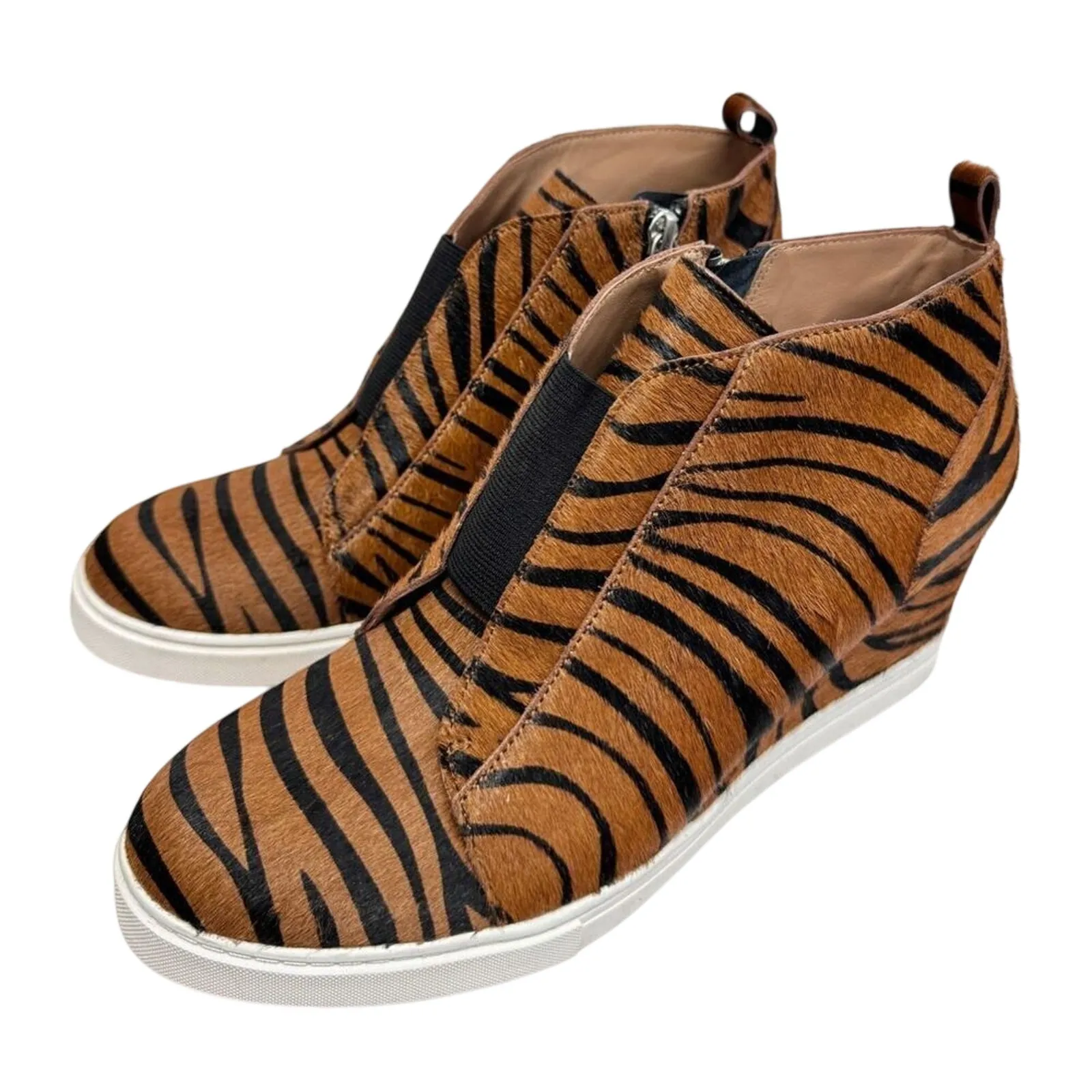 Linea Paolo Wedge‎ Sneaker Size 8 Real Calf Hair Leather Fashion Zebra Print NEW Brown - Image 2