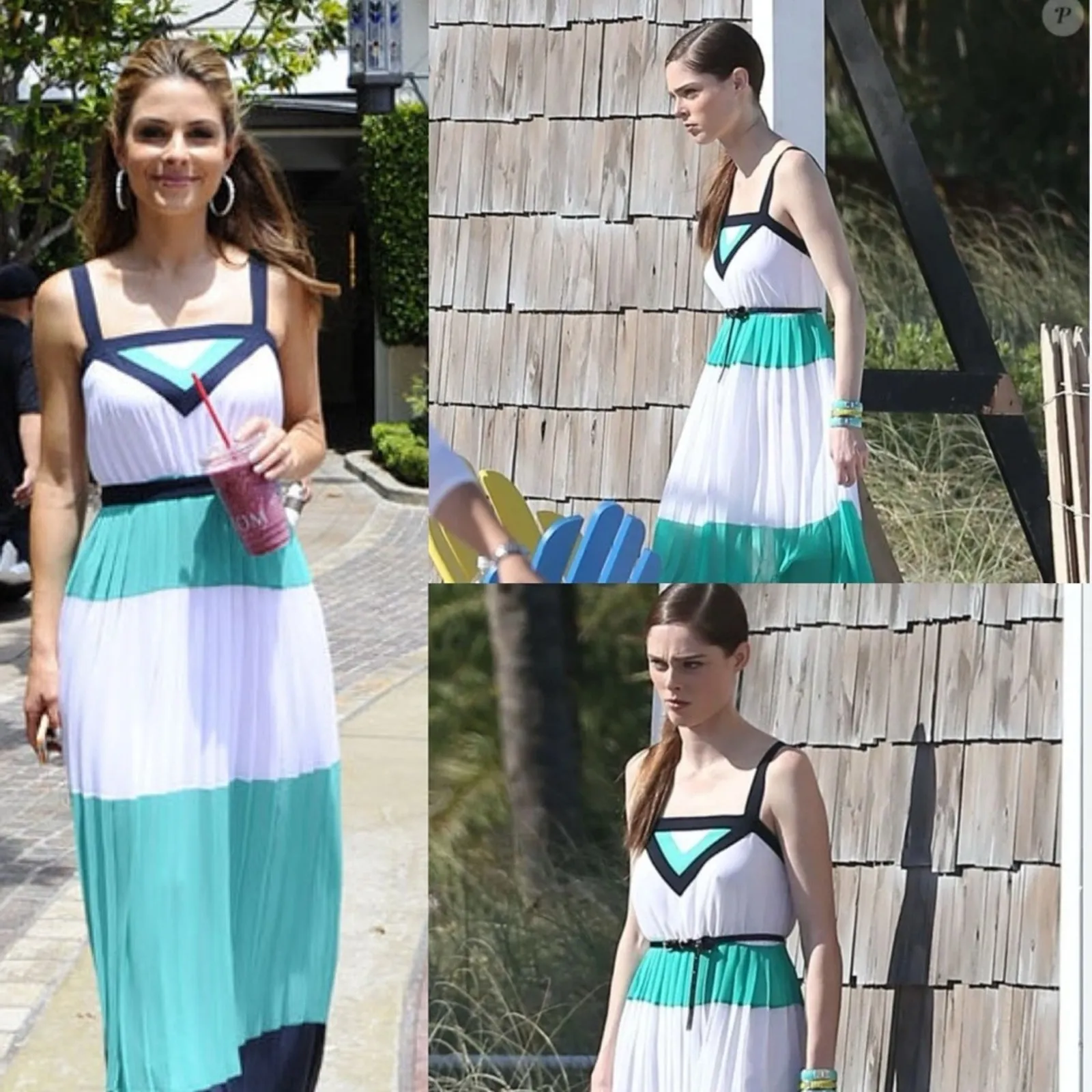 Banana Republic Milly Collection color block maxi dress green blue Sz 2 feminine - Image 10