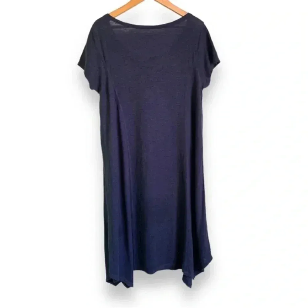 Eileen Fisher Navy Blue Tshirt Dress Organic Hemp Cotton M Lightweight - Image 6