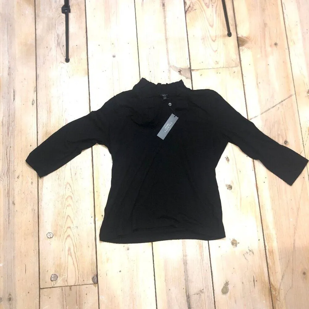 Talbots Vintage NWT Women's Black Knit V-Neck, Ruffle Neck Top - Size Medium Pet - Image 2