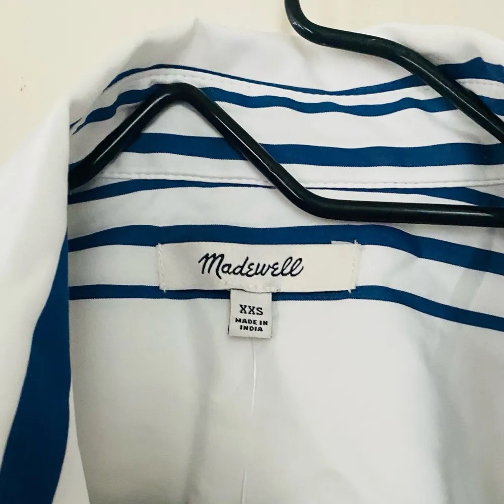 Madewell Poplin Easy Y-Neck Button-Up Shirt Blue White Stripes Top Women’s XXS - Image 10