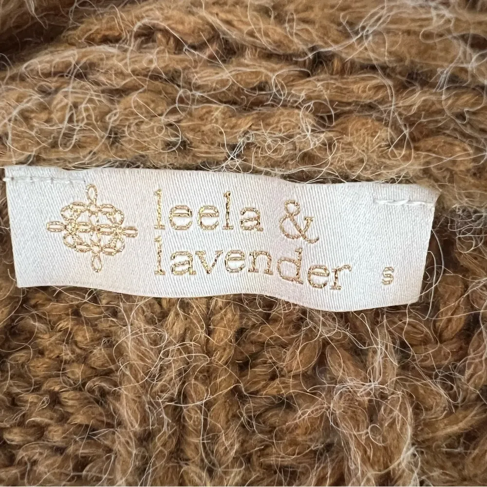 Leela & Lavender Oversized Tan Cable Knit Boyfriend Cardigan Sweater Womens S - Image 4