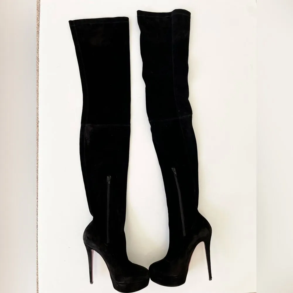 Christian Louboutin Black Suede leather Monica OTK thigh high boots EU 38.5 - Image 6