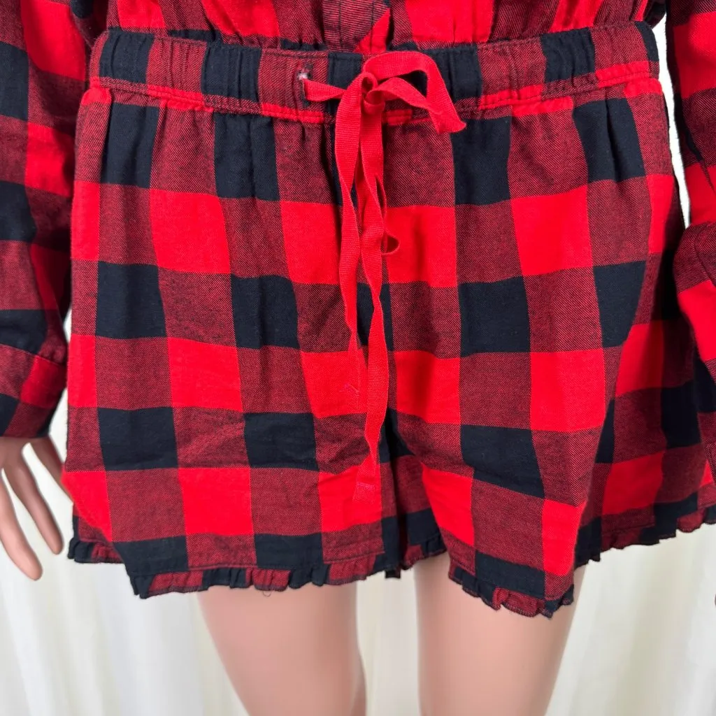 Target Xhilaration Buffalo Plaid Flannel Romper Sleepwear Pajamas Red Blk Sz LG - Image 13